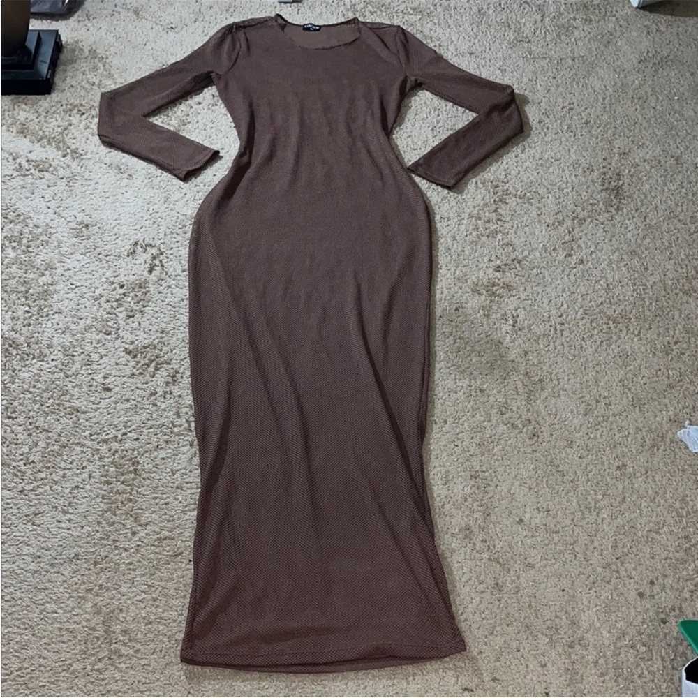 Elegant Brown Long Sleeve  Swim Dress